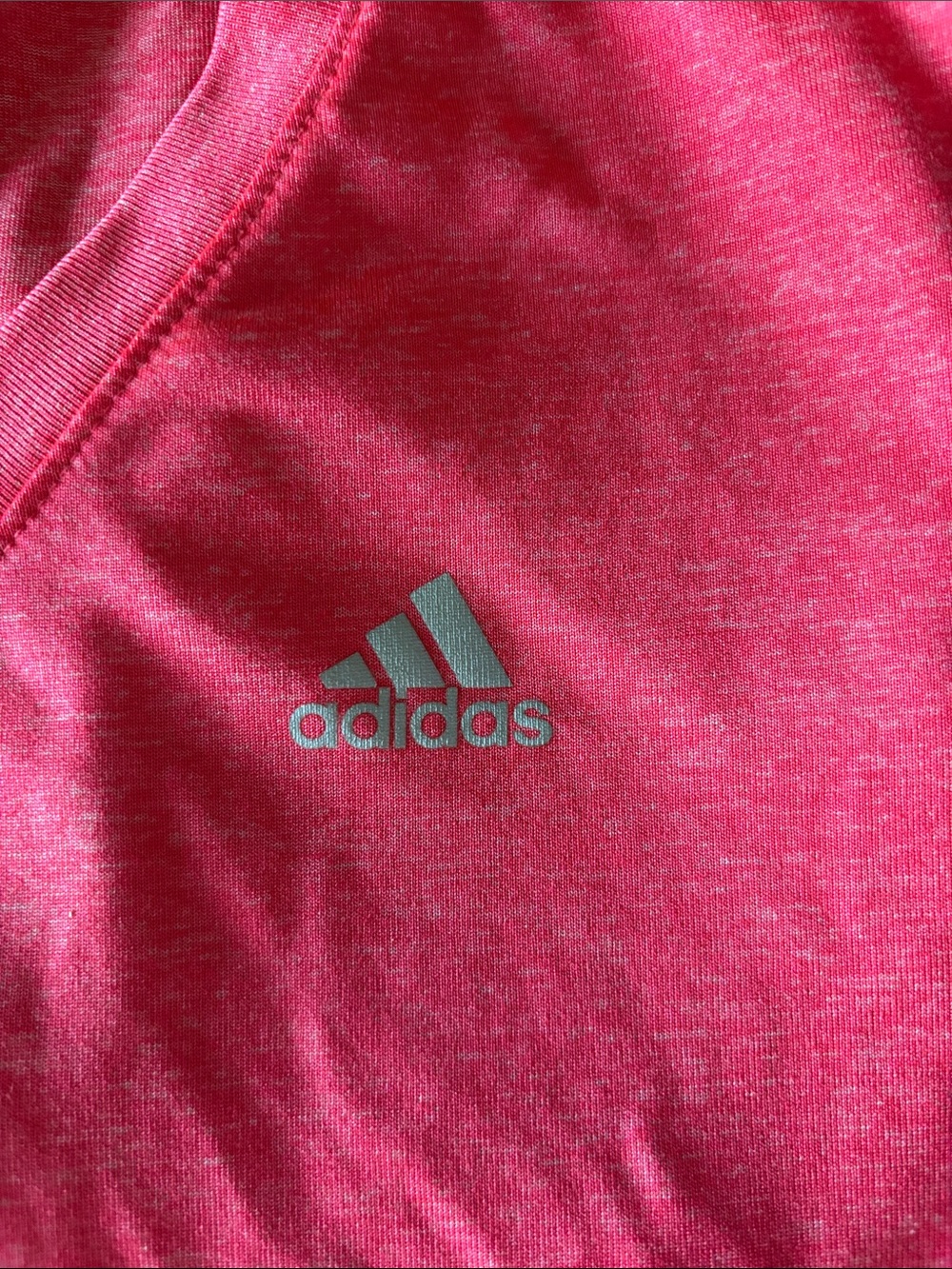 Adidas Activewear Performance Tee Pink Coral V Neck Workout Shirt - Large - Picture 8 of 8